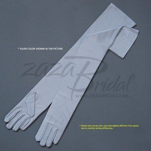 23.5″ Long 4-Way Stretch Matte Finish Satin Gloves Opera Length 16BL - Silver